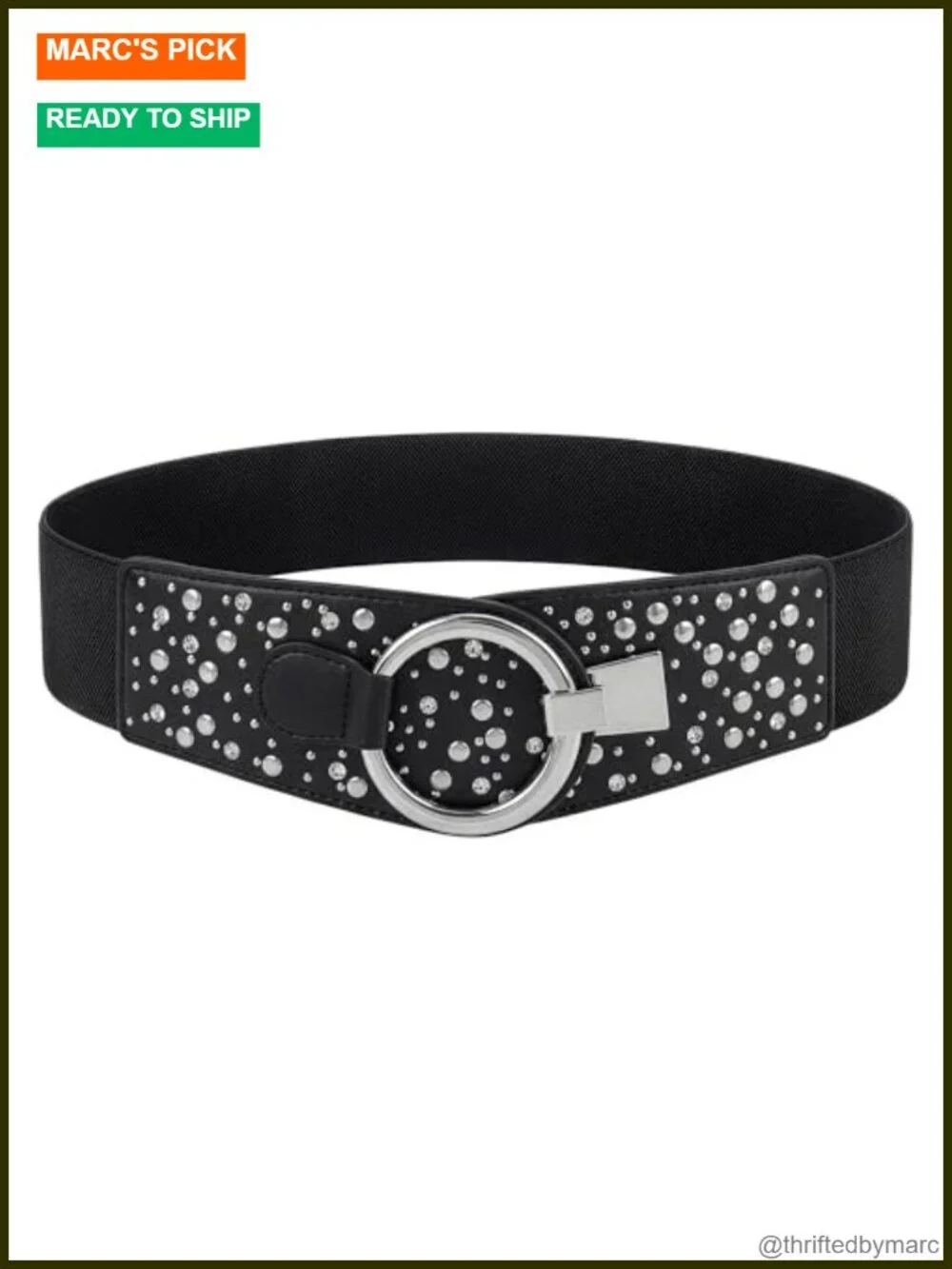 Wide Elastic Stretch Retro Metal Interlock Buckle Belt